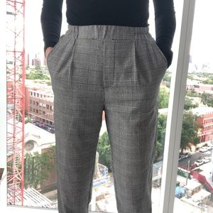 Plaid Trouser Pants with Elastic Waist in Back